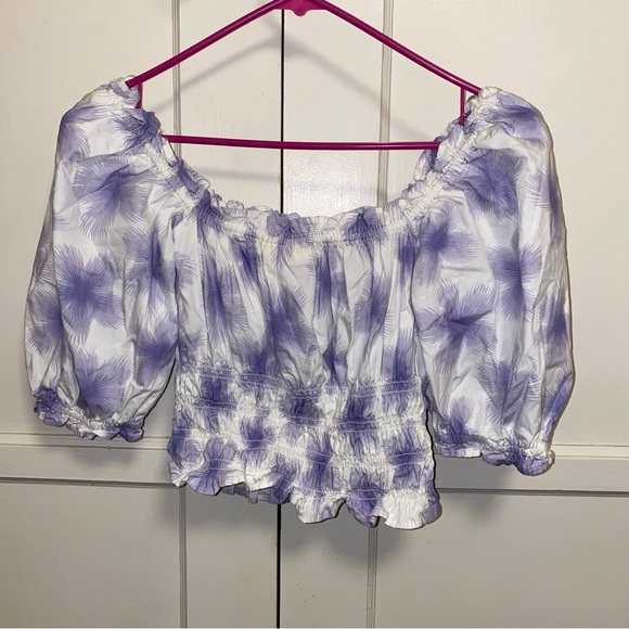 Levi's Large Tilly Printed Smocked Puff Sleeve Ruffle Trim Peasant Top - Picture 6 of 9